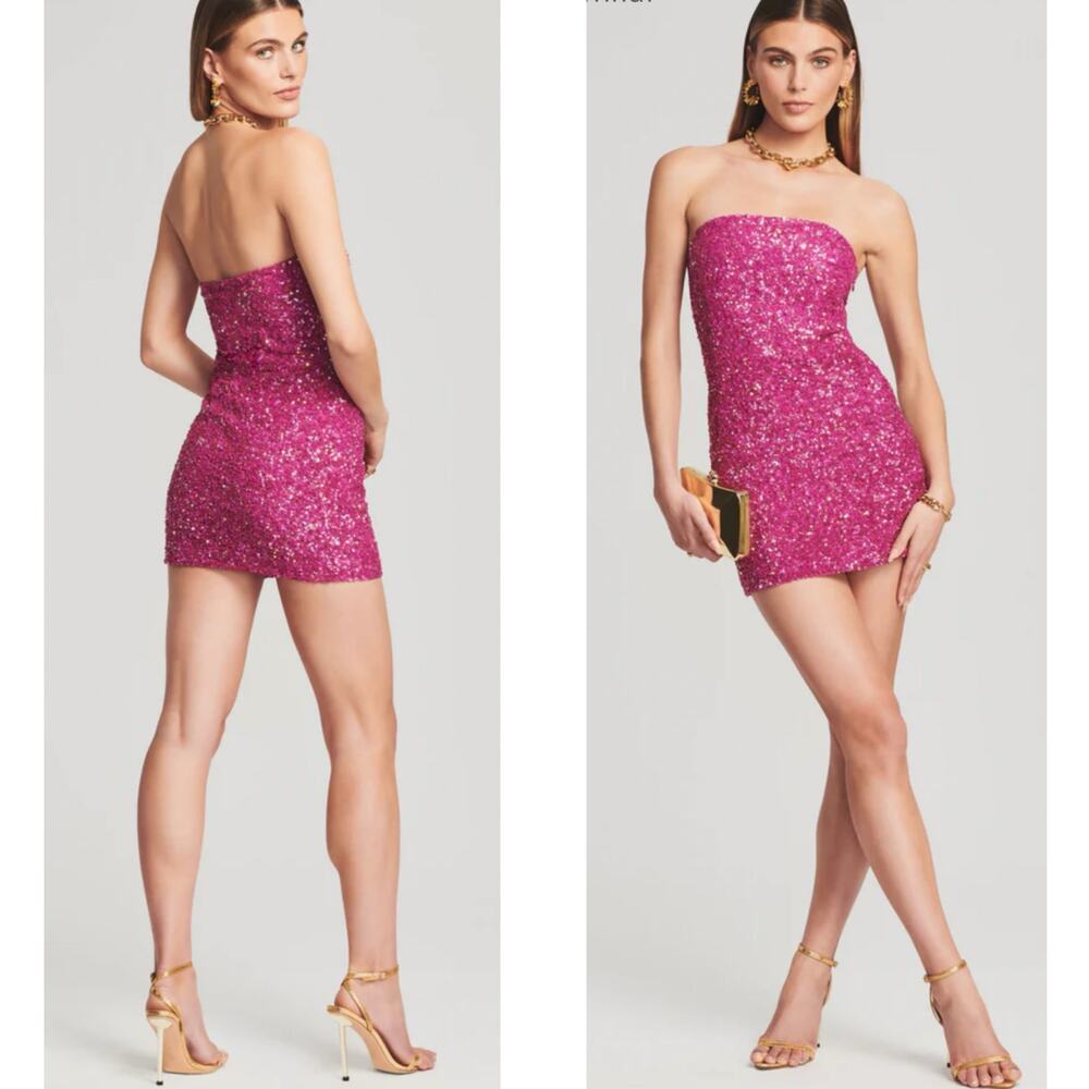 RETROFETE Heather Sequin Embellished Strapless Pink Mini Dress Size Medium